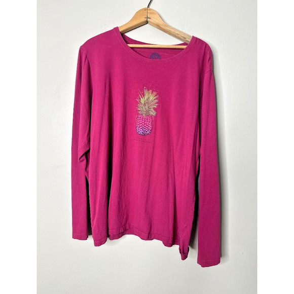 Life Is Good Shirt Womens XXL Cotton Crusher Tee Pineapple Long Sleeve Beach - Picture 1 of 9